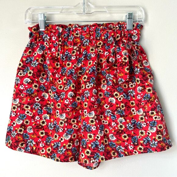 B.O.G Collective Junior Red Floral Elastic Waist Red Floral Shorts Size M - Picture 1 of 9